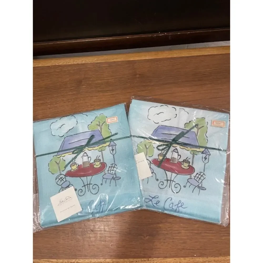 Hand Painted Tea Towels Le Cafe Set French Bistro Decor Gift Idea Cottagecore
